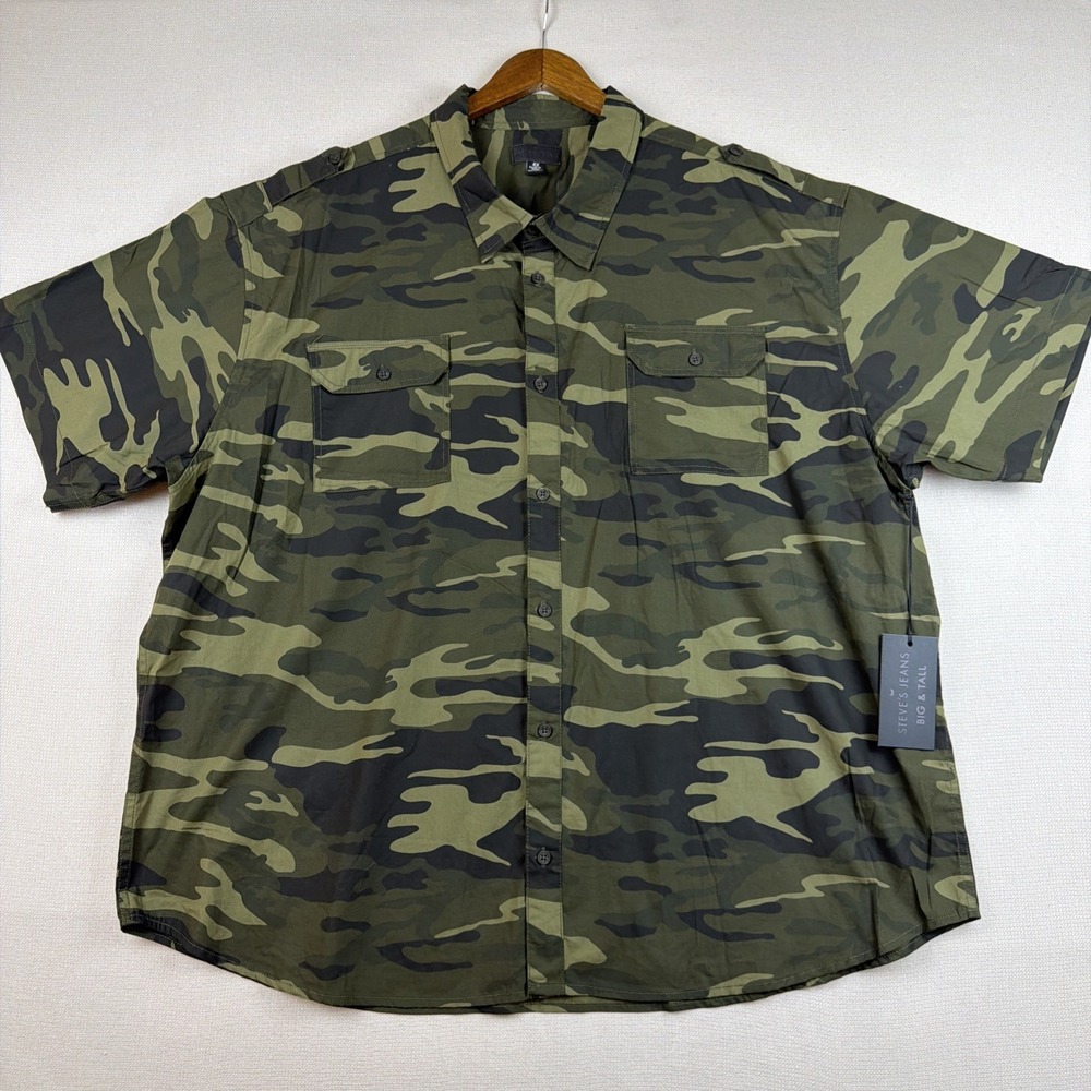 Steves Jeans Camo Button Up Shirt Size 4XL Green NWT Military Utility Casual